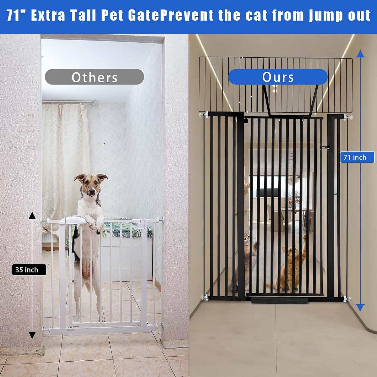 Rgqphantom 71" Extra Tall Pet Gate Pressure Mounted 30.5"-48"