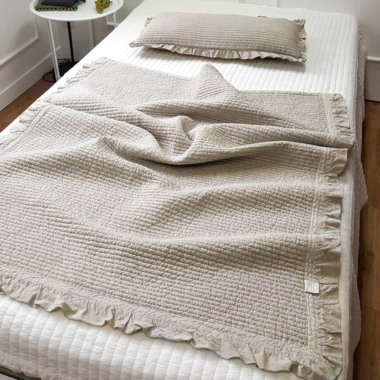 DAEGU1988HOME Cotton Shell Baby & Toddler Ruffle Quilt, 39x51 in, Beige | Pigment-washed cotton shell with soft ruffle