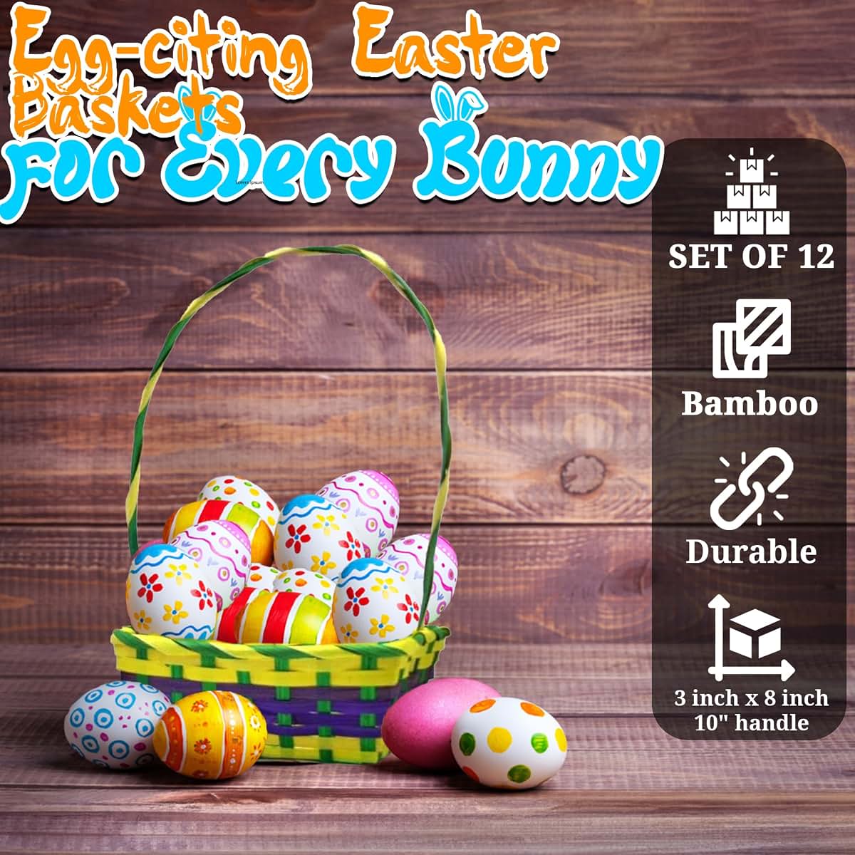 Fun Express Multicolored Rectangular Easter Baskets, Bulk Set of 12 (photo 2)
