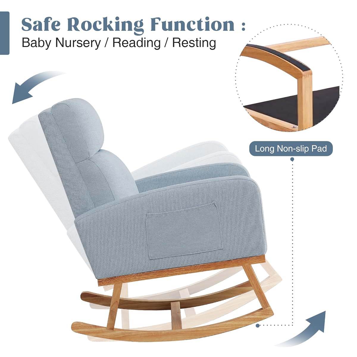 HCHAIRH Rocking Chair Nursery, Modern Nursing Glider Rocking Chairs Comfy Rocker Armchair with Solid Wood Legs for (photo 3)