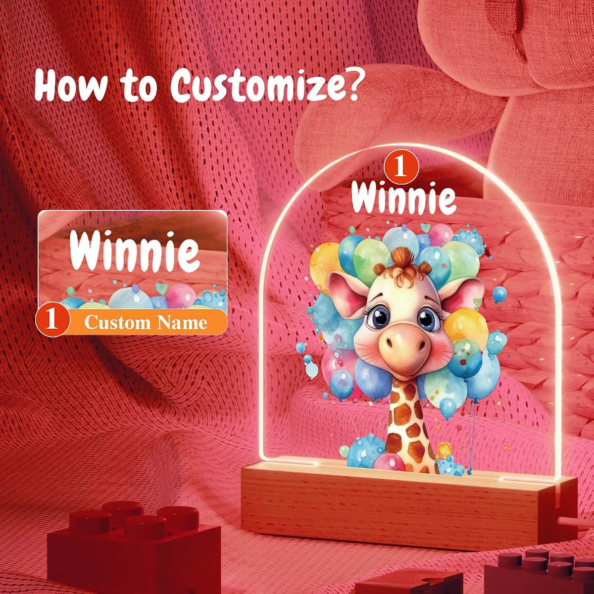 witfox Personalized Night Light - Giraffe Acrylic Night Light,Personalized Gifts for Kids,Customize Name,Adjustable (photo 2)