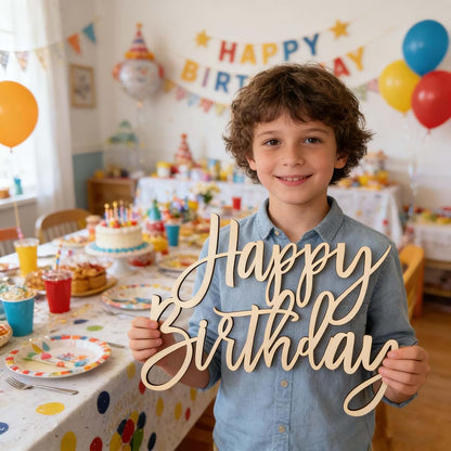 Happy Birthday Wooden Sign for Backdrop - Decorative Wall Prop