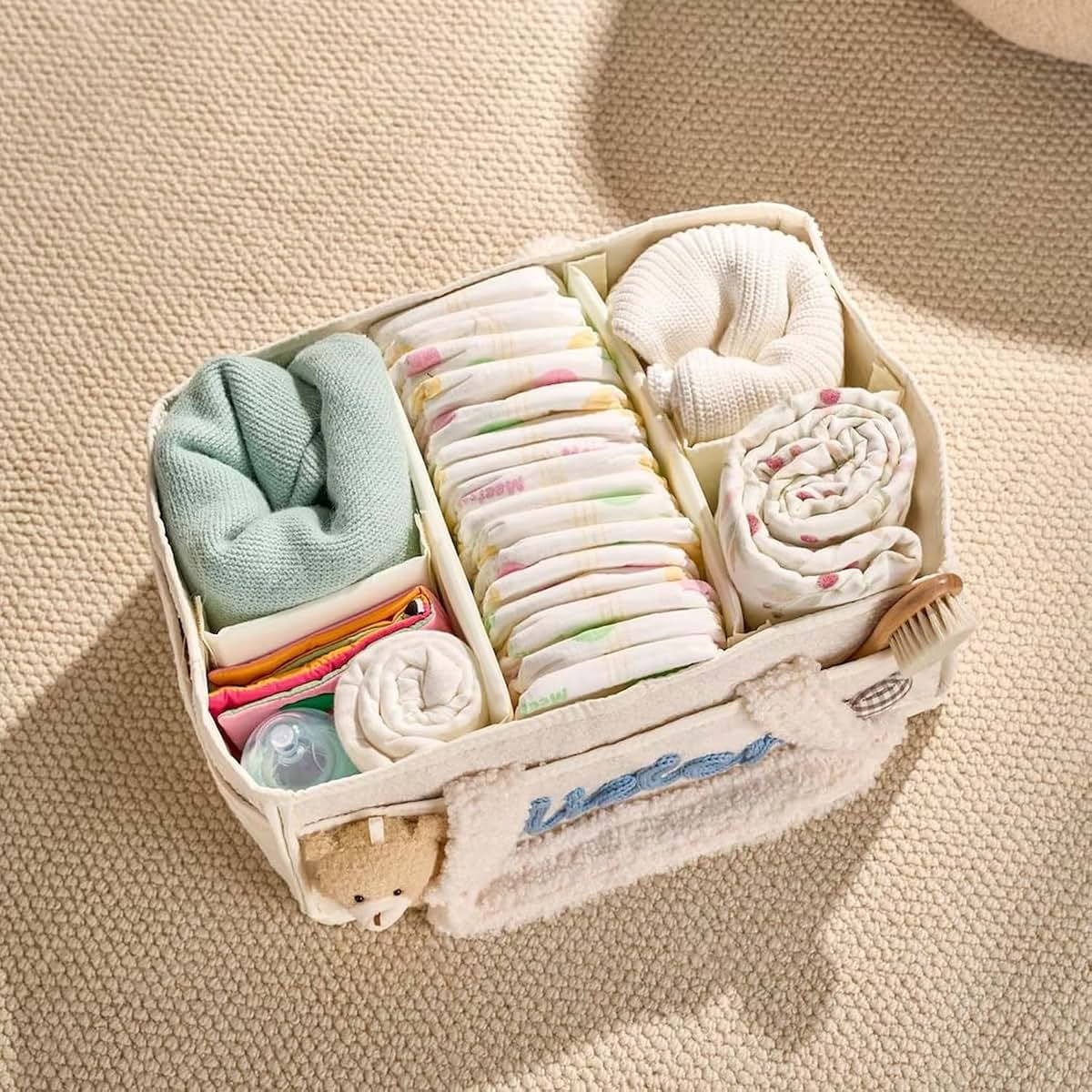 PLOVEGIFT Custom Plush Baby Storage Basket, Personalized Diaper Caddy (photo 4)