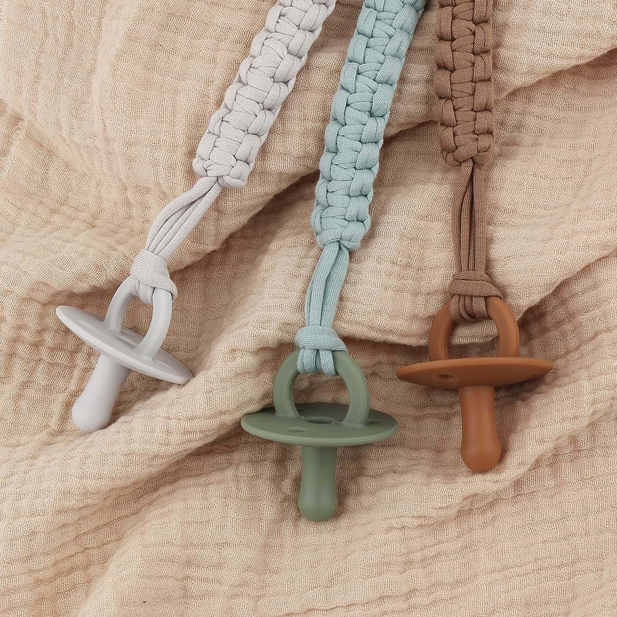 Kapihouse Pacifier Clip for boy 9.2 Inch Pacifier Leashes woodern Clips Teething Toy with Handmade Braided Cotton (photo 4)