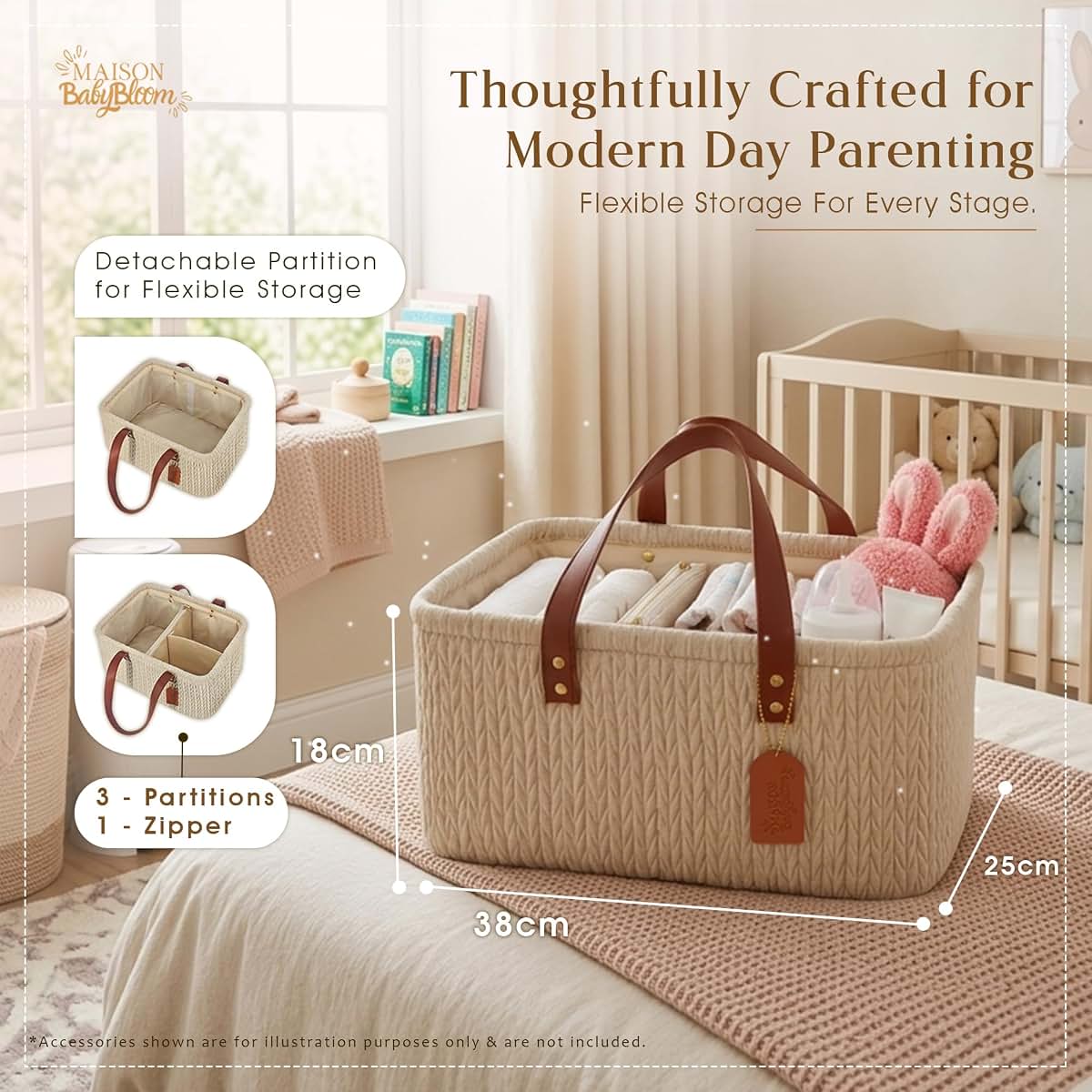 Maison BabyBloom Velvet Diaper Caddy Organizer for Baby Essentials, Premium Nursery Organizer, Portable Baby Organizer (photo 4)