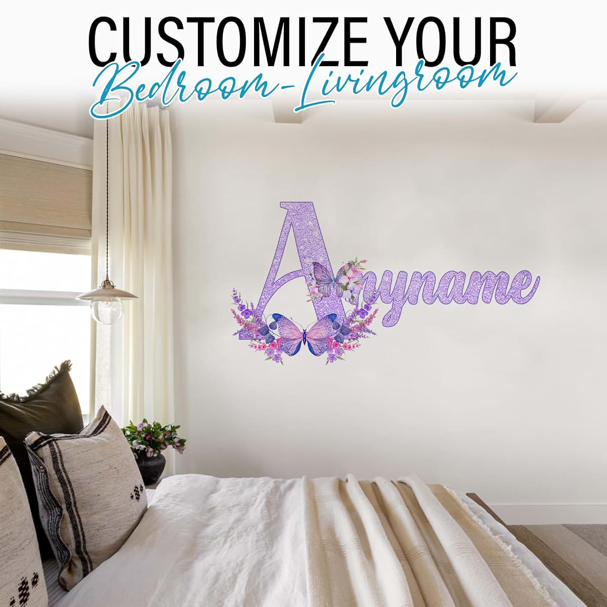 SOUTH9STICKER Custom Butterfly Initial Name Wall Decal Personalized UV DTF (photo 2)