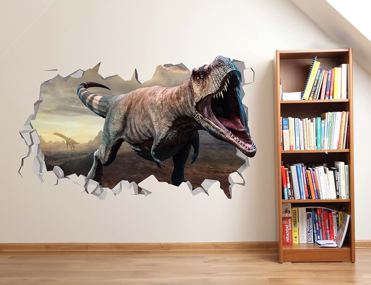 AdesiivoStudio 3D Dinosaur Attack Wall Decal Smashed Wall Decor