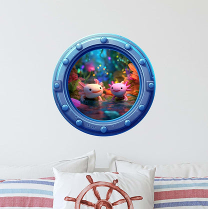 Stickit Graphix Axolotls Wall Decal - Cute Porthole Sticker