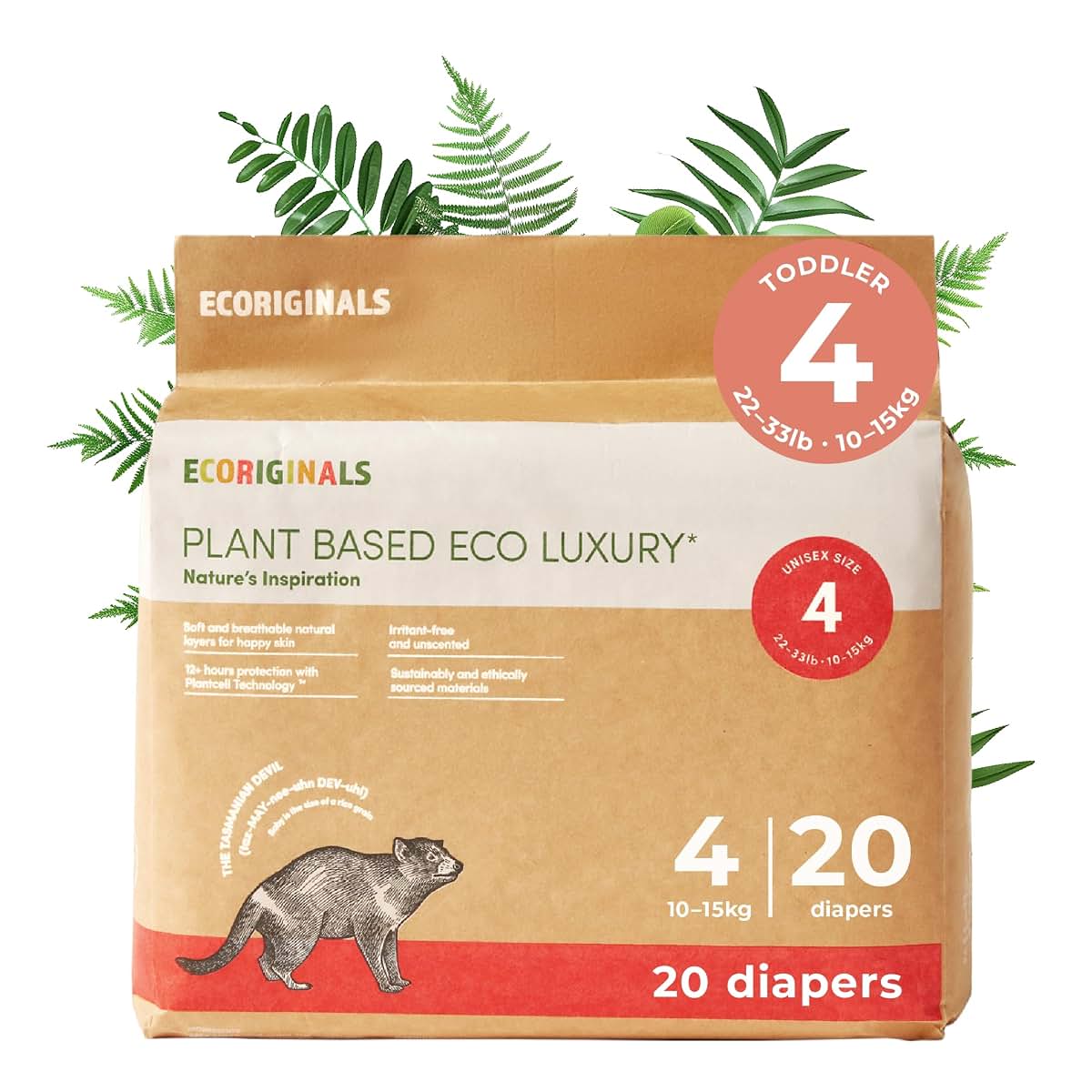 Ecoriginals Eco Toddler Diapers - Plant-Based Layers for Size 4 Fit
