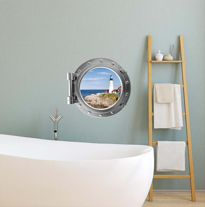 Stickit Graphix Port Scape Lighthouse 2 Silver Porthole Window Wall Decal, 12 Inch