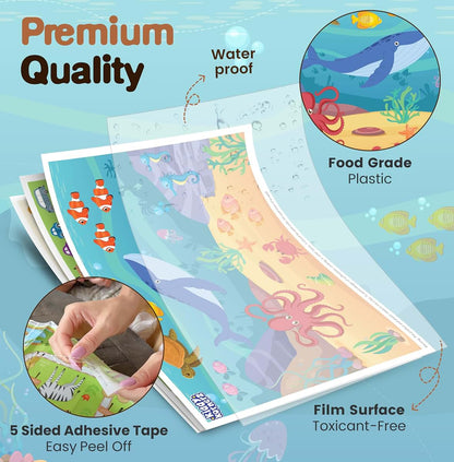 BabyOneStop 40 Pack Waterproof Disposable Baby Placemats - Aquarium, Alphabet and Zoo Theme