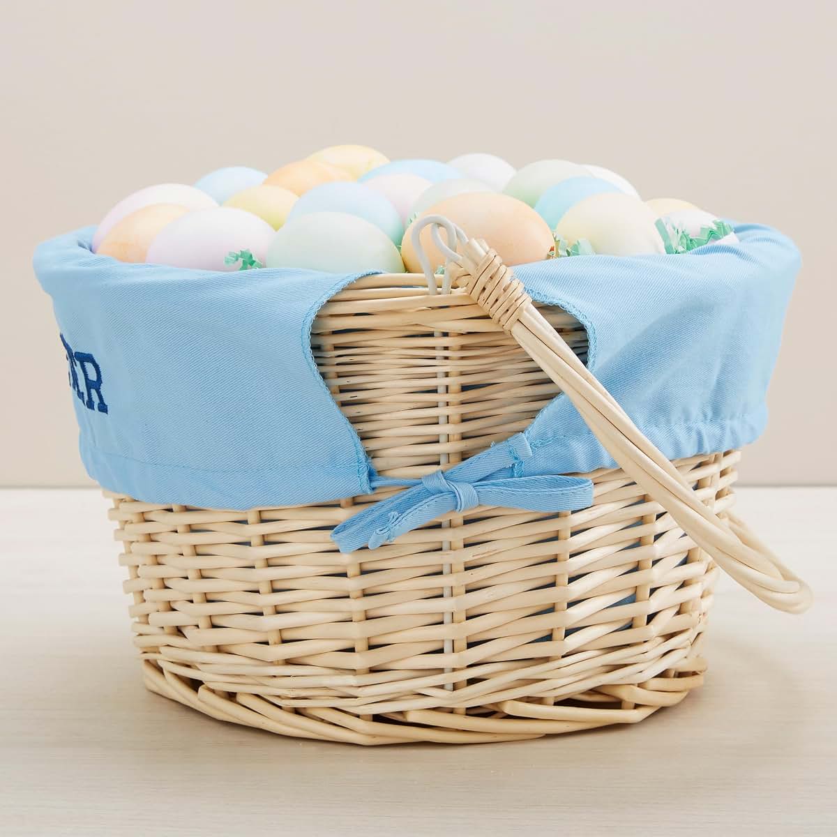 Personalization Universe Personalized Bunny Name Easter Basket – Custom Kids Easter Egg Basket – Embroidered Light Blue (photo 4)