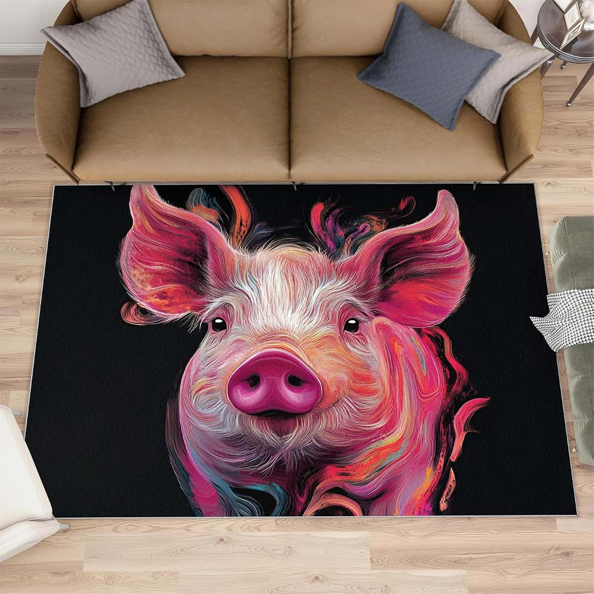 HYGIUID Pig Rugs for Boys Room, Fantasy Pig Area Rug - 4x5
