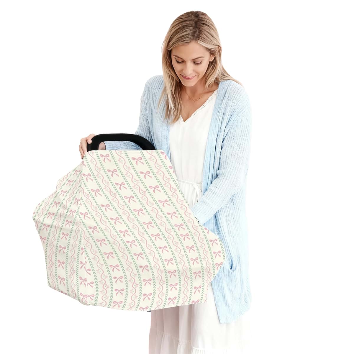 Cstdyfrv Pink Bows Boho Floral Multi-Use Baby Car Seat Cover (photo 4)