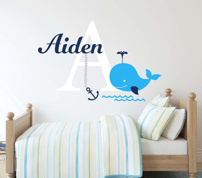 Decalzone Inc Personalized Whale Name Wall Decal Nautical Theme