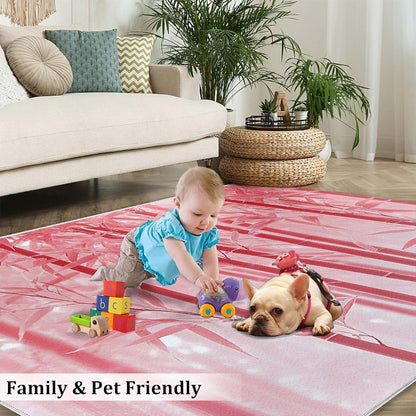 HYGIUID Pink Bamboo Grove Area Rugs 4x5 - Bamboos Forest Rug for Entryway, Plants Washable Entry Way Rugs Kids Carpet