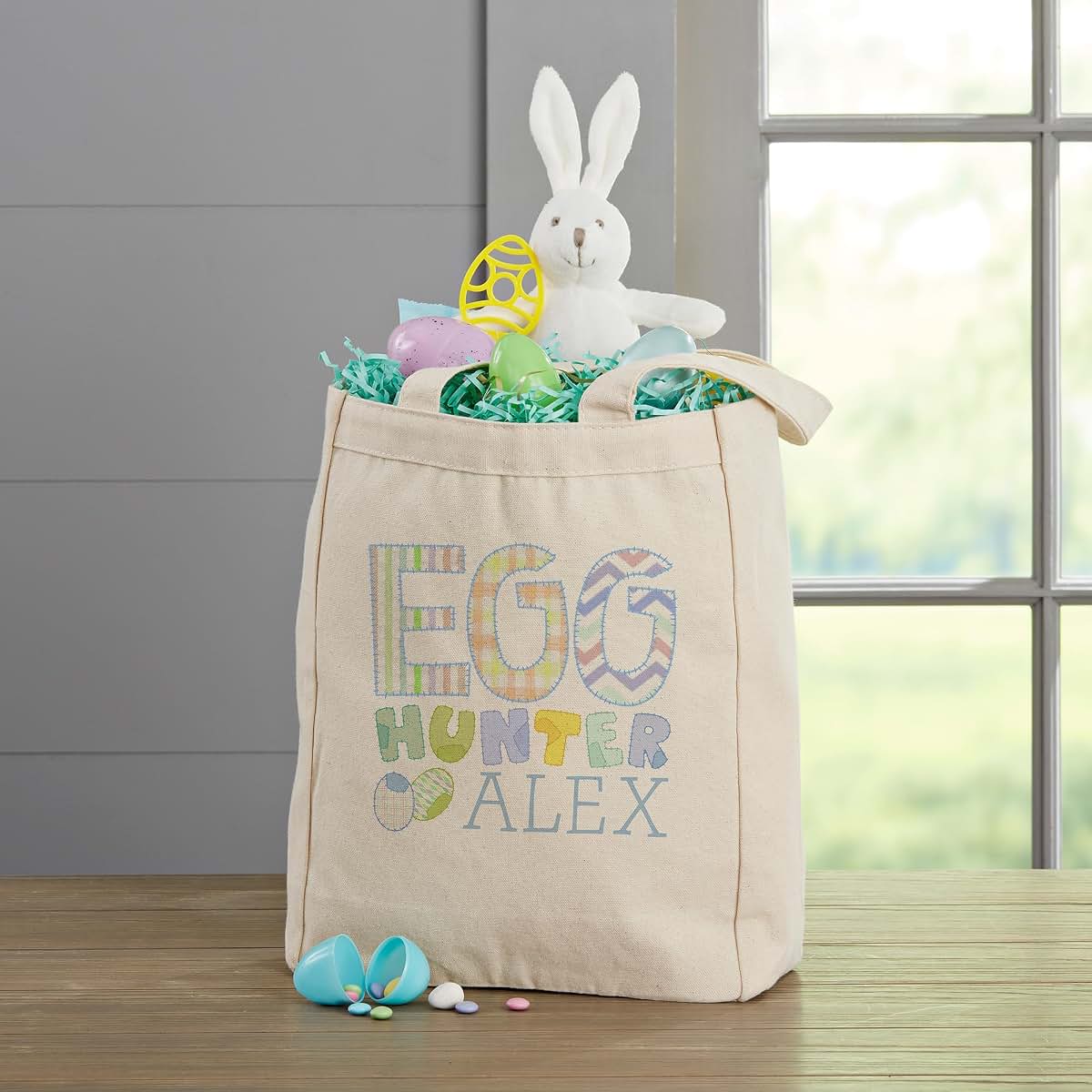 Personalization Universe Egg Hunter Personalized Small Canvas Tote Bag – Custom Kids Easter Basket Bag – Children's (photo 4)