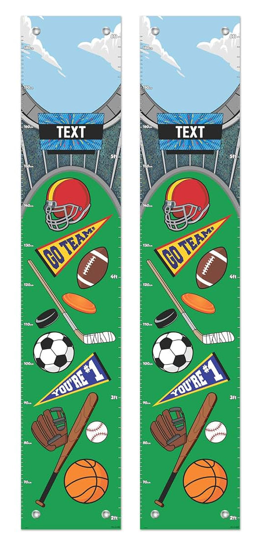Personalized Gifts Sports Gifts for Kids Room Decor Sporty Custom Growth Chart Set 2-Pack Personalized Vinyl Growth