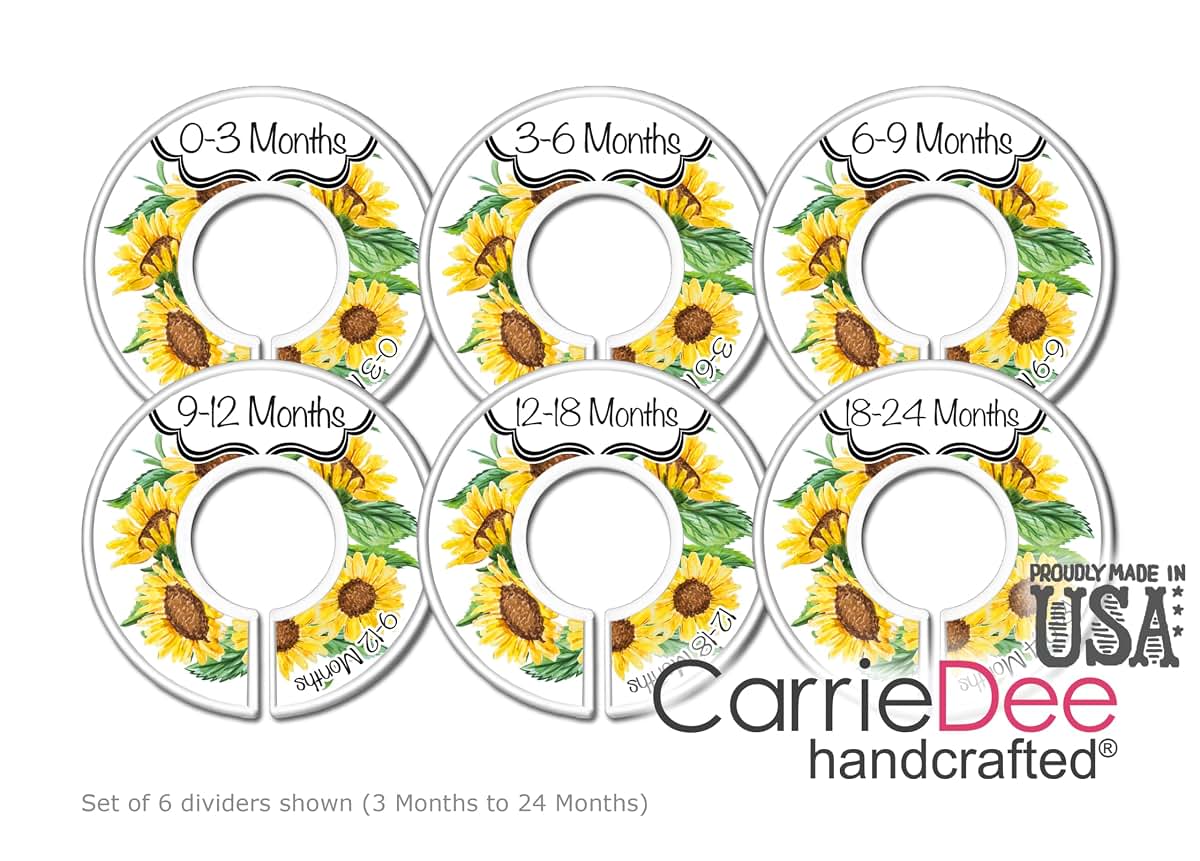 CarrieDee Handcrafted Baby Closet Dividers Set of 6, 0-3 to 18-24 Months Girls Sunflower Theme, Yellow Floral Nursery (photo 3)