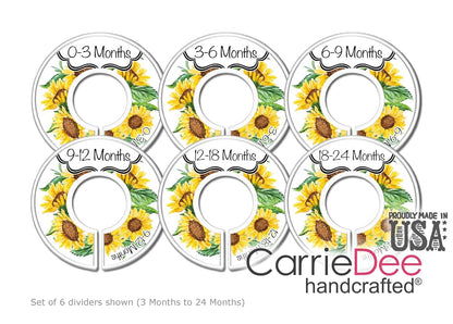 CarrieDee Handcrafted Baby Closet Dividers Set of 6, 0-3 to 18-24 Months Girls Sunflower Theme, Yellow Floral Nursery (photo 3)