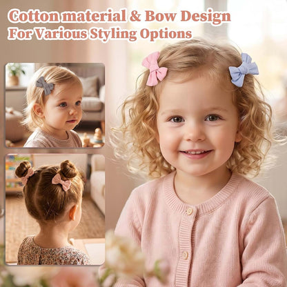 Needbrock 14-Piece Toddler Hair Bow Clips Set In Cotton Linen