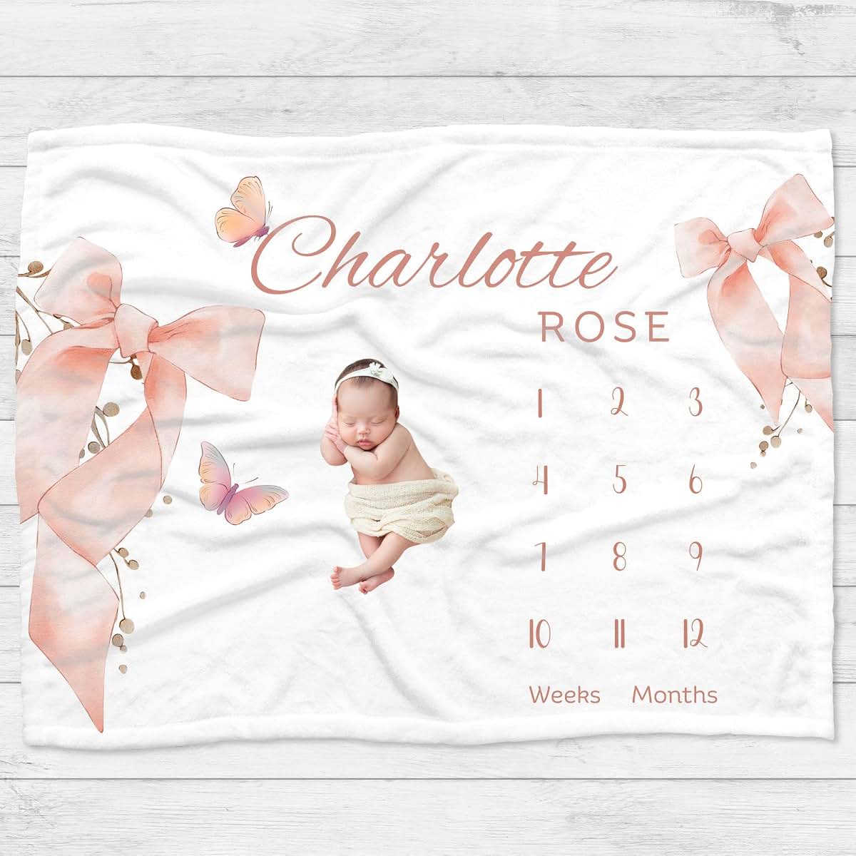 Large Pink Bow Personalized Milestone Blanket
