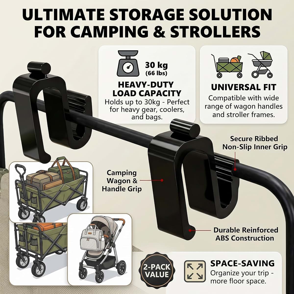 Xonyoom 2 Pack Wagon Side Hooks For Stroller Organization (photo 4)