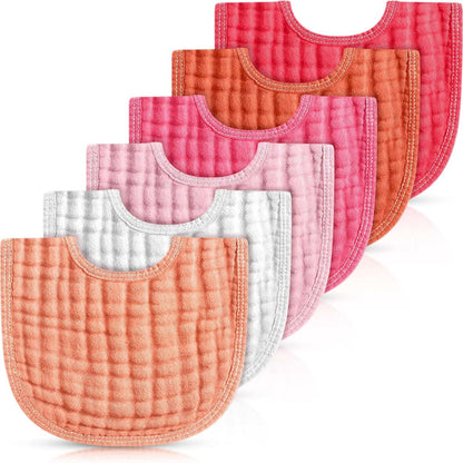 Frienda 6 Pack Muslin Baby Bibs Bandana Drool Bibs Pink Series Cotton 6 Months+