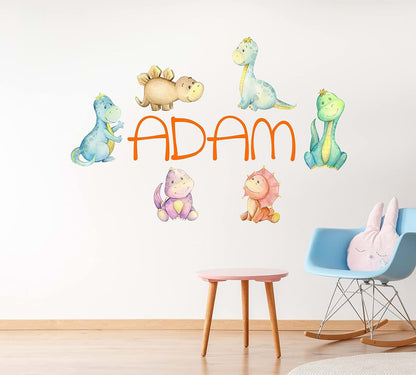 Decalzone Inc Dinosaur Wall Decal - Personalized Name Watercolor Dinosaurs Art Vinyl Wall Decal Decoration