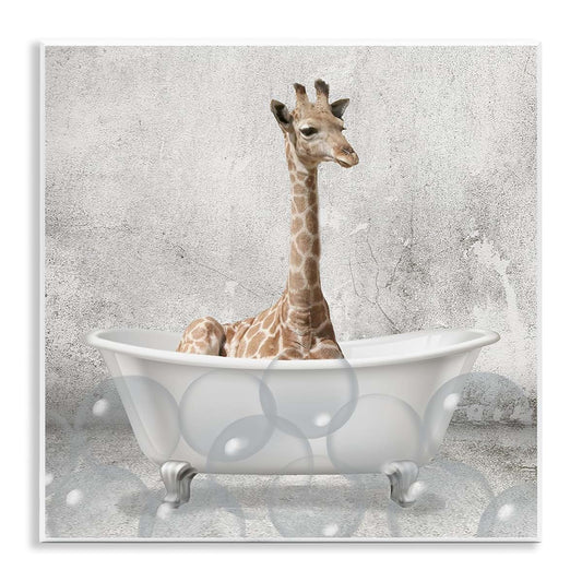 Stupell Industries Baby Giraffe Bath Time Art Plaque for Nursery and Kids Room Decor