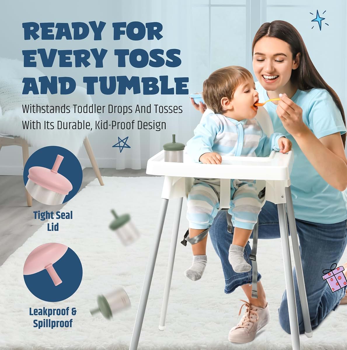 Jumble Dream Insulated Stainless Steel Toddler Straw Cup, 7 oz