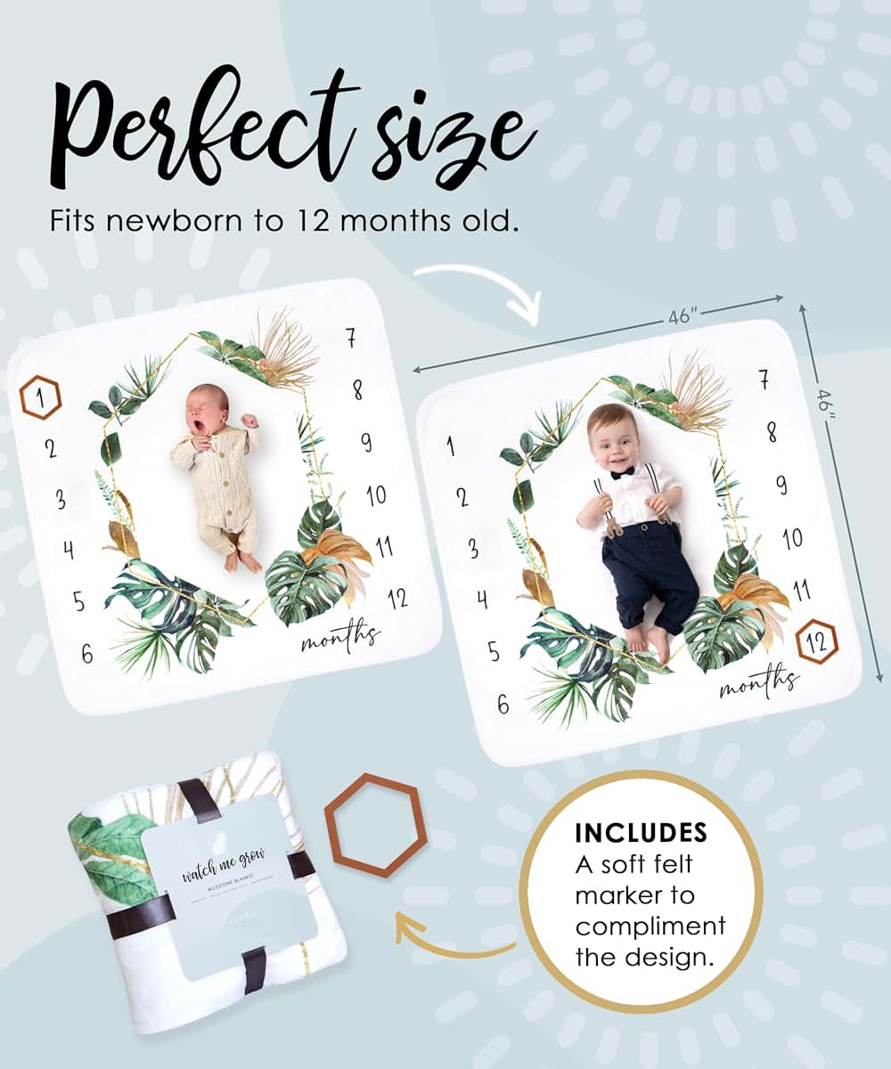 Calloo Baby Monthly Milestone Blanket, 46x46 Inch Fleece Photo Prop, Unisex