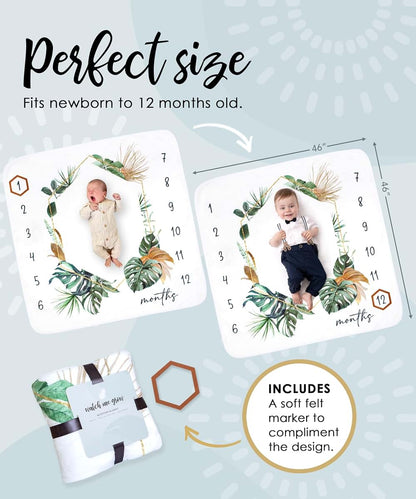 Calloo Baby Monthly Milestone Blanket, 46x46 Inch Fleece Photo Prop, Unisex
