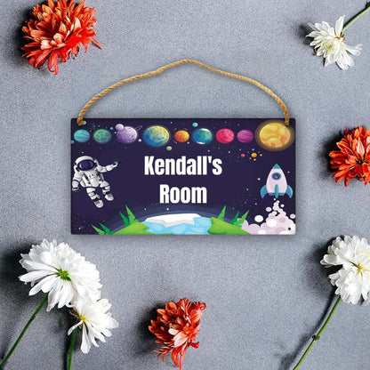 CUSDECOR Personalized Flower Floral Wooden Sign Boys Girls Bedroom Door Decor Custom Name Baby Nursery Kids Room Wood