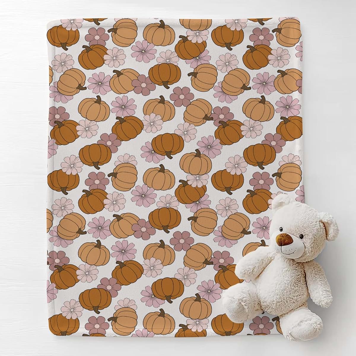 Cstdyfrv Vintage Pumpkin Boho Floral Baby Blanket (photo 2)
