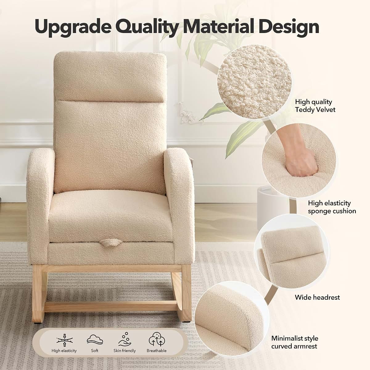 Takywep Modern Nursery Rocking Chair with Footrest and Side Pocket (photo 3)
