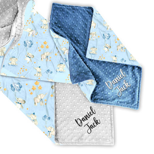MDPrints Global Personalized Elephant Baby Blanket for Boys and Girls, Lovey, Newborn Gift for Girls or Boys, Custom