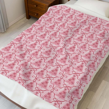 Selgkds Preppy Pink Trees Bows Christmas Baby Blanket 60x80 Inch (photo 4)