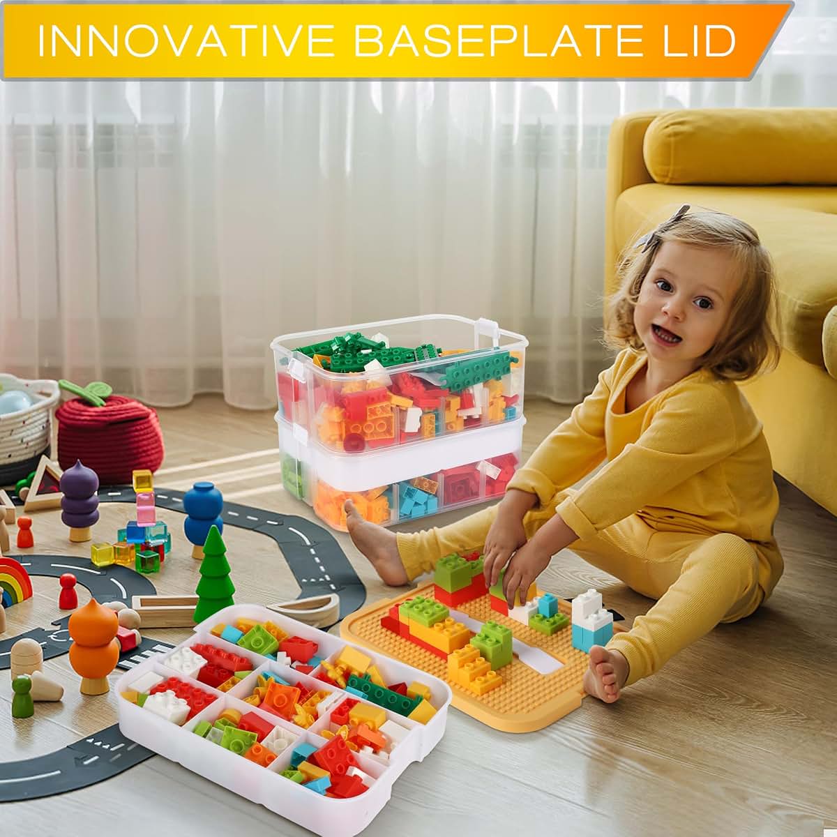 Kids Toy Storage Organizer With Baseplate Lids