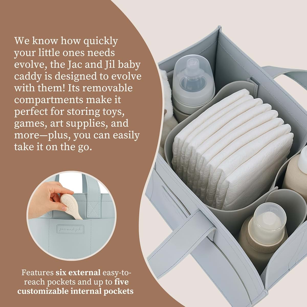 Jac and Jil Premium Vegan Leather Baby Diaper Caddy Organizer – Portable Storage Basket for Newborn Essentials (photo 3)