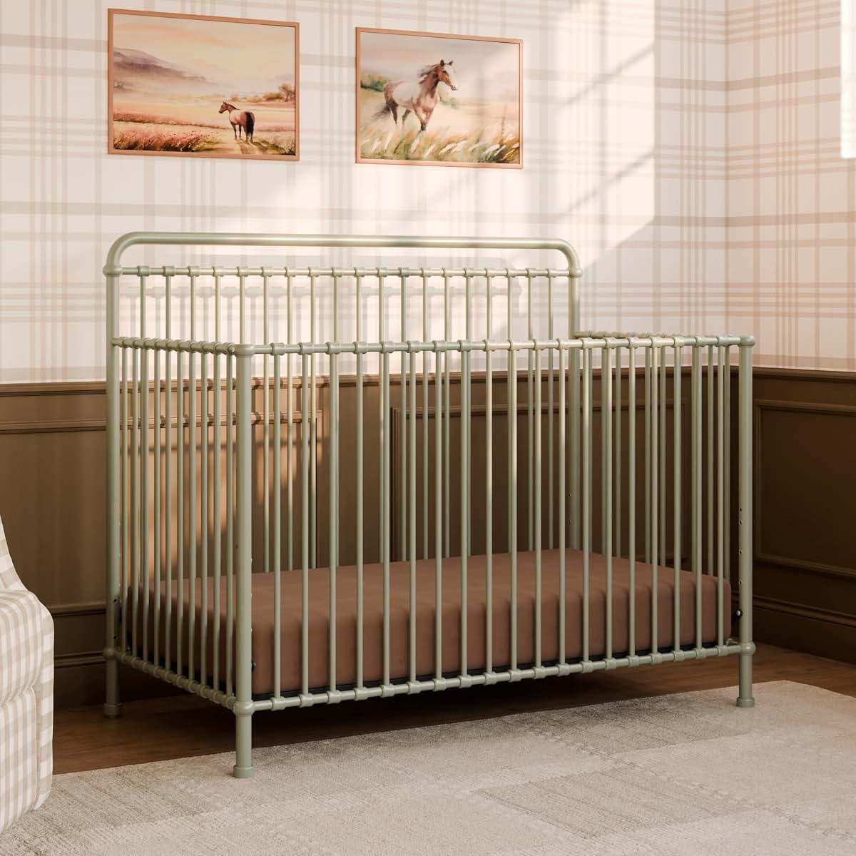 NAMESAKE Winston 4-in-1 Convertible Metal Baby Crib, Heirloom Sage