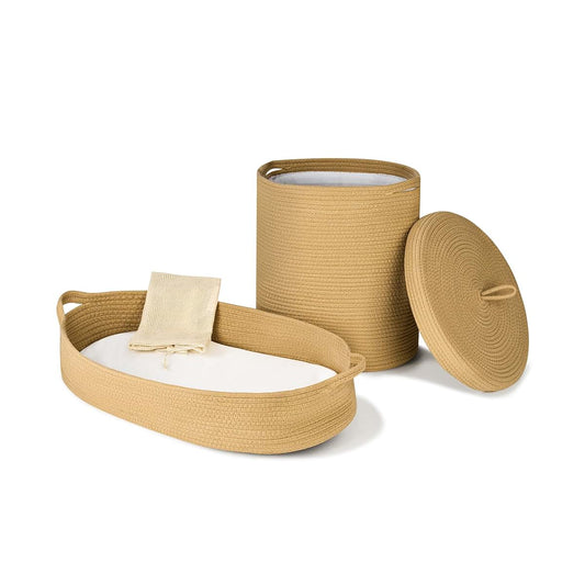 Ecoade Baby Changing Basket and Cotton Rope Laundry Hamper Set