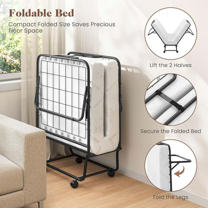 MAT EXPERT Folding Bed with Mattress, 75" x 31" Rollaway Bed, 4" Memory Foam Mattress & Breathable Cover