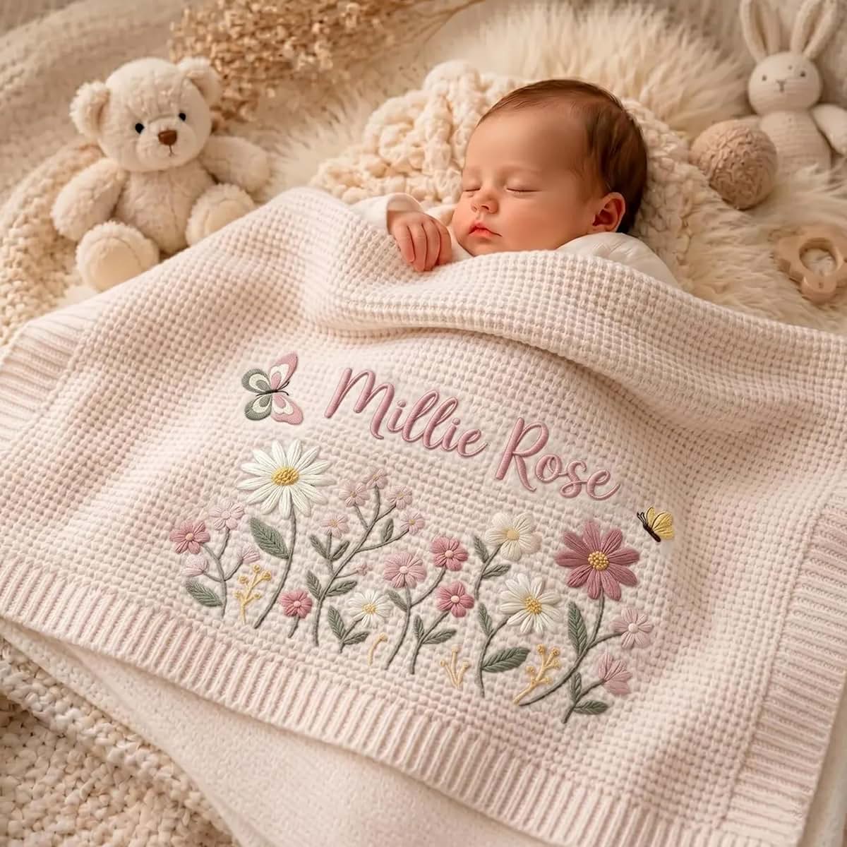 Noni Personalized Baby Blanket Embroidered with Name, Custom Knit Baby Blanket for Girls Boys, Newborn Baby Gift, Gift (photo 3)