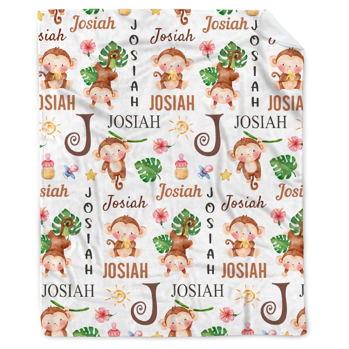 Buyyet Personalized Monkey Name Blanket for Babies and Kids