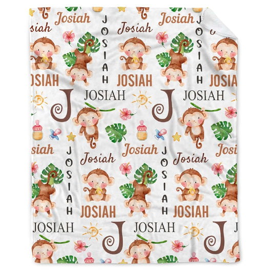 Buyyet Personalized Monkey Name Blanket for Babies and Kids