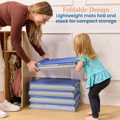 ECR4Kids Everyday Folding Rest Mat 5-Pack, Blue/Grey