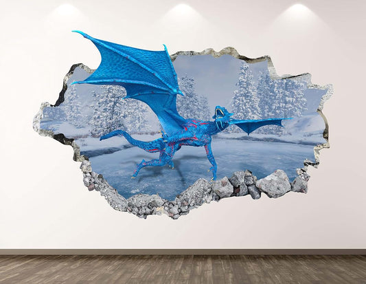 West Mountain Fantasy Dragon Wall Decal Art Decor 3D Smashed Magic Sticker Mural Kids Room Custom Gift BL99 (70"W x 40)