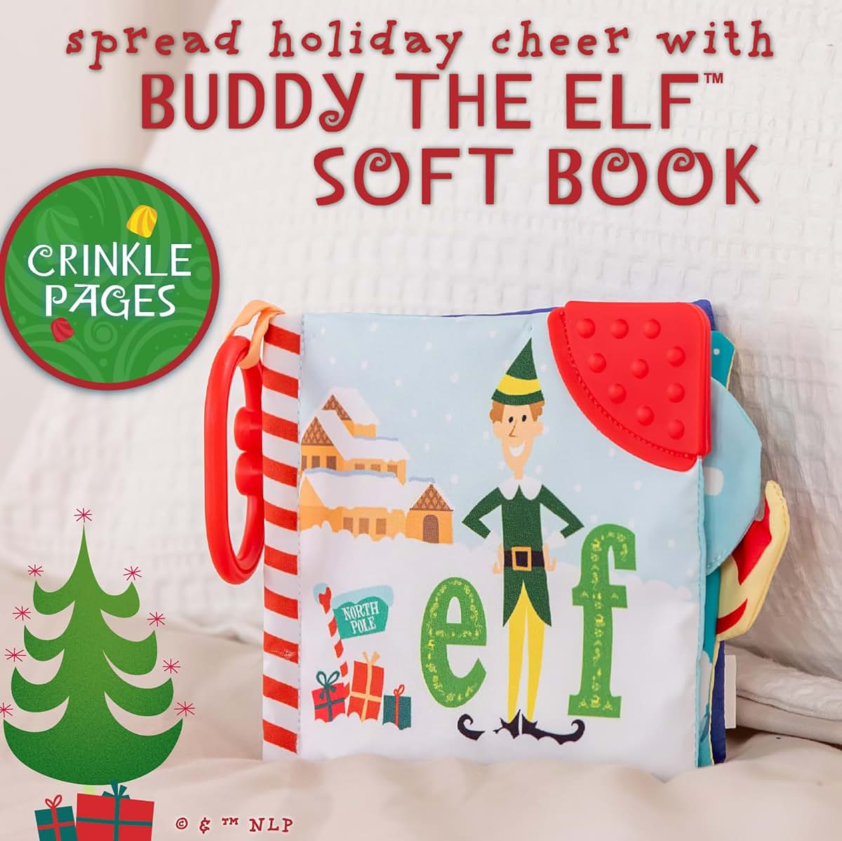 Kids Preferred Elf Soft Book with Teether Corner and On-the-Go Clip, 5 Inch, Ages 0 Months and Up