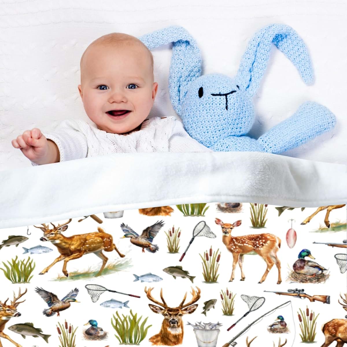 Xvx-Boom Custom Hunting Fishing Deer Pattern Flannel Blanket 40x30 Inches